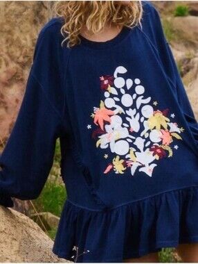 NWOTFree People Fp Movement Spring Forward Floral Embroidery W/ Ruffle-Hem Tunic